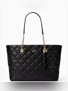 Kate Spade Emerson Place Priya Black Quilted Leather Chain Tote Bag